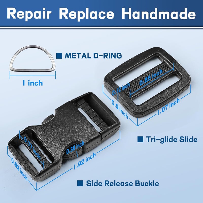 RNKP 3/4" Buckles and Straps Set: 10 Yards of Thick Nylon Webbing, 10-Pack Quick Side Release Adjustable Plastic Buckles, 20 Tri-Glide Slide Clips 10 Metal D Rings (3/4 Inch Combo Set) - Image 3